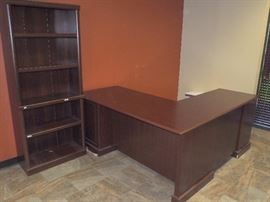 Bush Double Pedestal Corner Executive Desk With Keyboard Tray, 30.5"H x 71" x 66", And Shelf Unit, 71"H x 29"W x 13"D