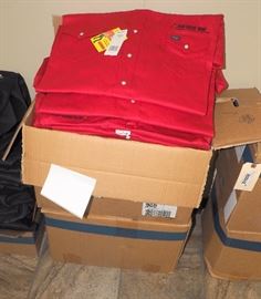 Wrangler Authentic Work Western Shirts, New With Tags, Colored Red, Embroidered With Logo, Size Lg, Qty 13, Size XL, Qty 25 And XXXL, Qty 10