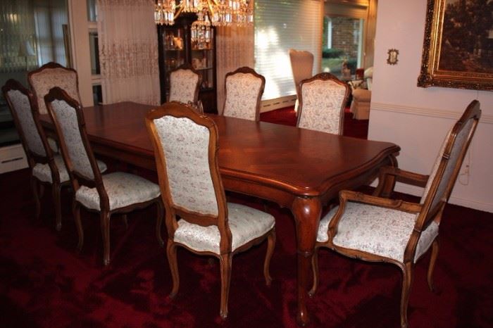 Parquet Dining Room Table with Eight Chairs