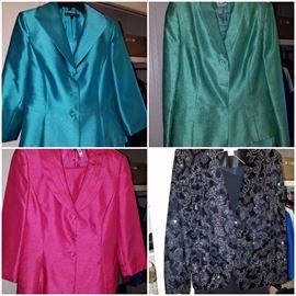 Lots of designer clothing including these lady's suits (jackets and skirts). 