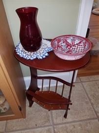 Royal Ruby by AH large vase, small magazine table, & decorative bowl & doiley.