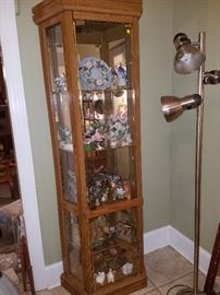 Curio cabinet with bird collection/display. (Lamp is for display only)
