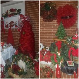 Christmas decor including wire ribbon wreaths & tree. 