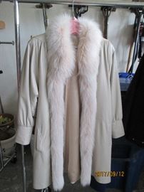 Leather coat with mink trim