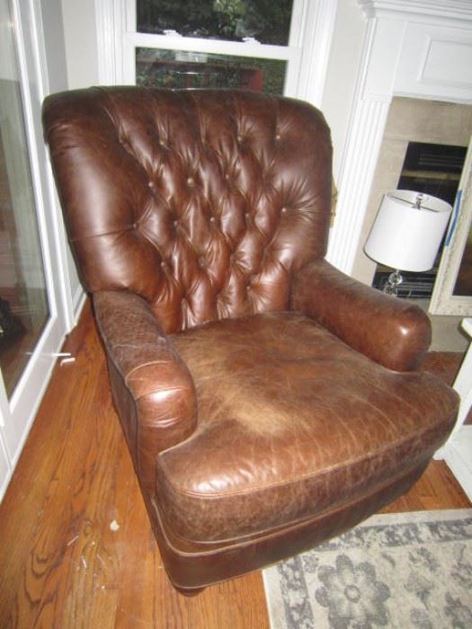Pottery barn tufted back leather club chair-looks better in person!