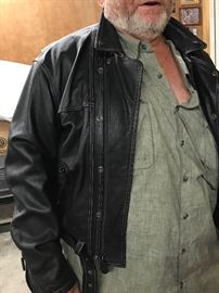 Heavy duty Harley leather jacket, embossed on back. One of several Harley jackets