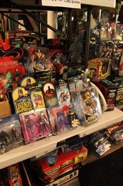 Toys and action figures including Japanese toys, Robotech, Marvel, DC, Space 1999, Vintage Return of the Jedi model kits, Techno Zoids, Star Wars, Micro Machines, Star Trek