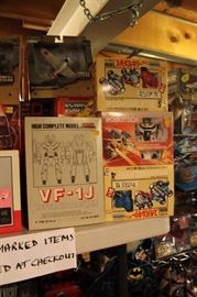 Toys and action figures including Japanese toys, Robotech, Marvel, DC, Space 1999, Vintage Return of the Jedi model kits, Techno Zoids, Star Wars, Micro Machines, Star Trek