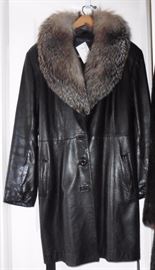 Leather jacked with fur collar