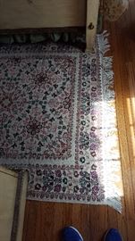 6'5" x 5' Wool Knotted Rug, White/Red/Pink/Black Floral