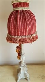 22" White Ceramic Lamp w/Red Cloth Shade & 2 Tassles
