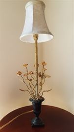 23" Metal Floral Arrangement Lamp w/Mottled Silk Shade