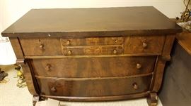 6 Drawer Tiger Wood Veneer Dresser AS IS (50" x 24" x 35")