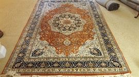 9' x 6' Hand Knotted Oriental Wool Rug in Rust/Navy/Ivory