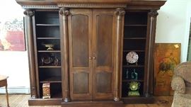 3 Piece Wood Entertainment Center, Center is TV Cabinet, Sides Contain 6 Open Shelves (Overall 101" x 27" x 80")