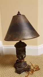 21" Bronze Urn Base w/Black Paper Shade w/Brushed Bronze Paint Detail