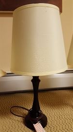 Pair of 24" Black Metal Based Lamps w/Silk Covered Paper Shades