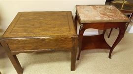 Wood Accent Table w/1 Shelf & Rose Marble Top w/Metal Details (20" x 16" x 25")                              Henredon, 1-Drawer Side Table (22" x 27" x 22")