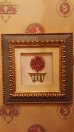 12" Square Pressed Flower Art in Gold/Green Frame