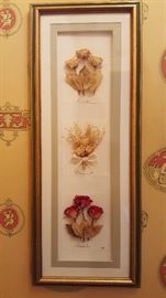 10" x 24" Pressed Flower Art in Gold/Green Frame by MEO