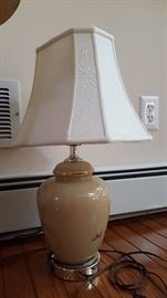 22" Beige Ginger Jar Lamp w/Ivory Silk Shade