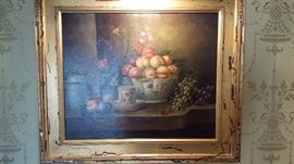 Still Life Painting of Peaches in Gold Frame (31" x 26")