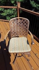 Outdoor Furniture: Bronze Metal 60" Round Table with Umbrella and 2 Rocking Chairs & 2 Armchairs w/Sunbrella Cushions
