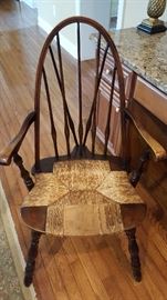 Antique Wood & Rush Seat Armchair (19" x 20" x 39")