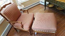 Fremarc Designs Bergere Chair w/ Ottoman. Rush seat with Upholstered Cushions, Chair (29" x 28" x 39"), Ottoman (29" x 27" x 20")