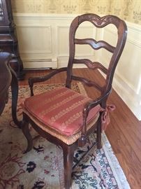 Henredon Oak Ladderback Dining Chairs w/Rush Seats & Upholstered Red/Gold Cushions (4 Sidechairs & 2 Armchairs)