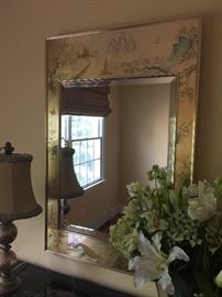 Asian Themed Handpainted Gold Frame w/Beveled Mirror (29" x 42")
