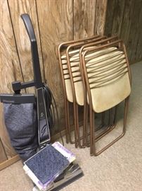 KIRBY vacuum; padded folding chairs