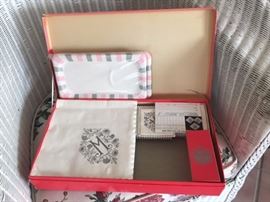 Vintage Monogrammed napkins and coasters; original box