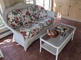 Vintage RATTAN loveseat and coffee table