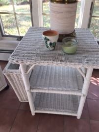 RATTAN side table; magazine holder on side