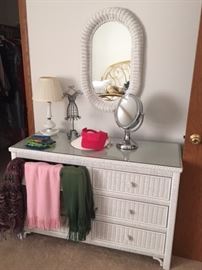 RATTAN Wicker dresser with glass top