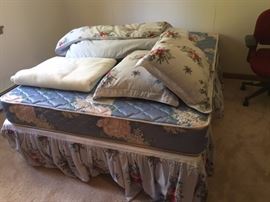 Serta mattress and box springs, queen size; bedding