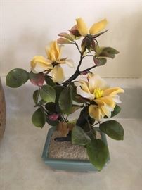 Asian Bonsai tree; jade leaves and yellow flowers