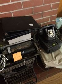 Antique typewriter and telephone