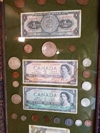 coins/currency framed
