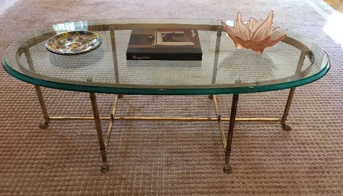 20th c Regency style brass & glass coffee table
