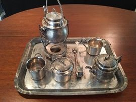 James Tufts silver plate tea service - 5 pieces in basket weave pattern.