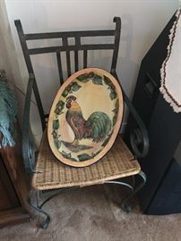 There are 6 of these wrought iron, woven seat chairs.  Large Mexican platter