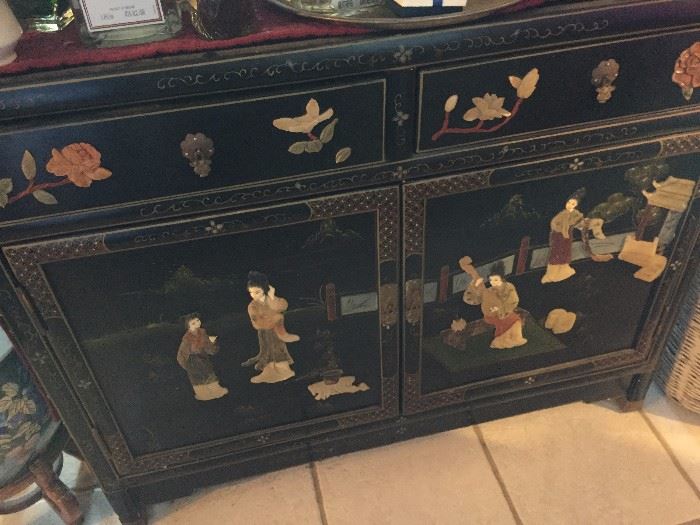 Antique Chinese lacquer chest with mother of pearl 