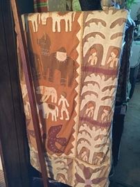 Indian appliqued quilt with quilt hanger