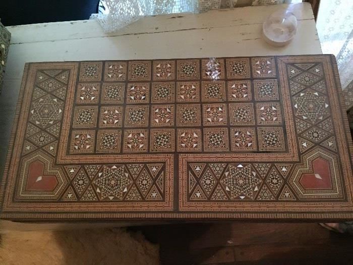 Ivory inlaid backgammon set