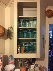 Beautiful blue canning jars with original lids
