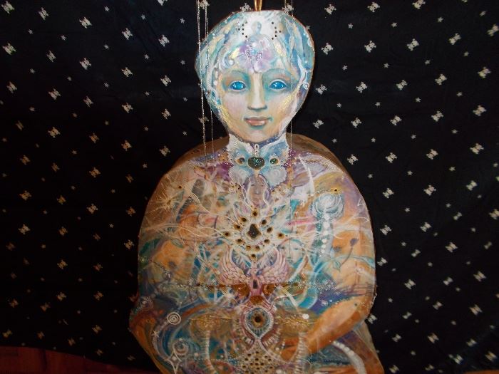 Visionary Art done by Nicole Mizoguchi. Sculpted with copper and other materials. Interior lit.