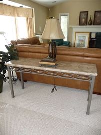 FAUX MARBLE SOFA TABLE, LAMP