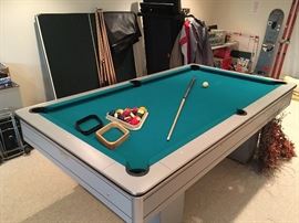 3 piece 3/4” slate custom pool table with ping pong top. Accessories included.